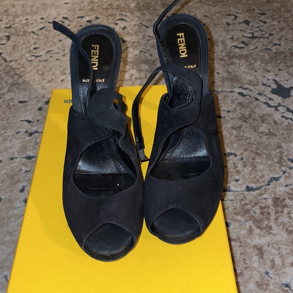 Vintage Fendi Suede Buckle Peep Toe Heels - Picture 2 of 9